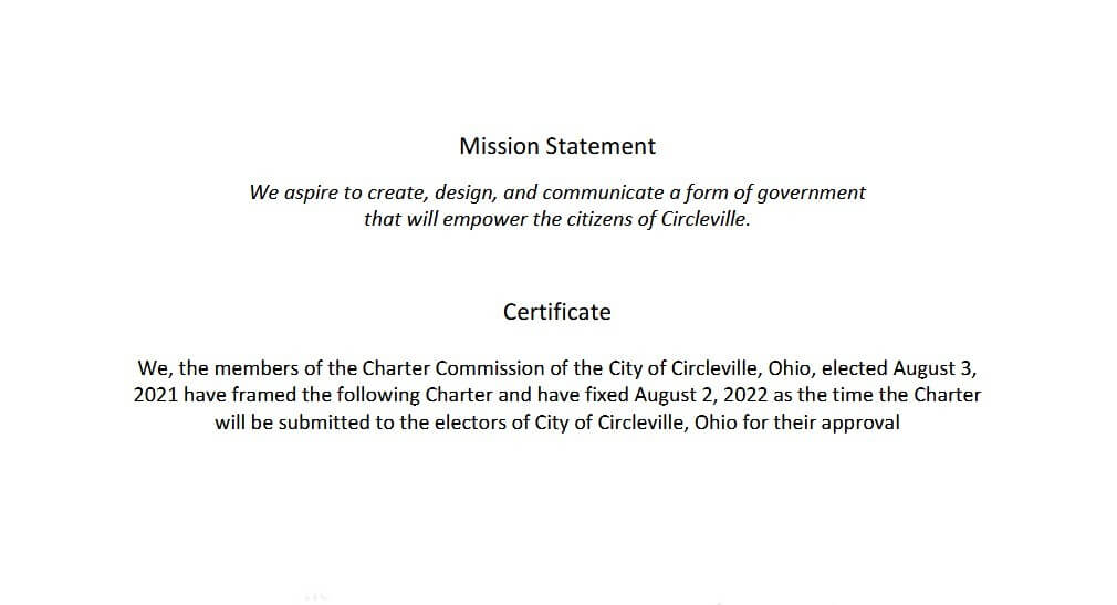 Charter Commission of the City of Circleville Mission Statement