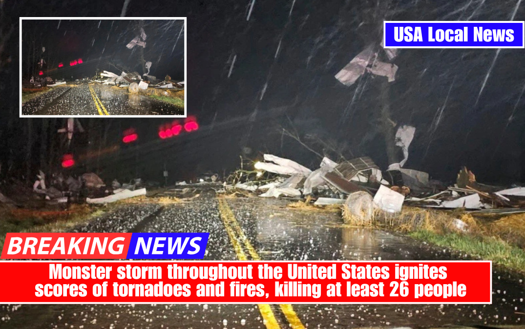 Monster storm throughout the United States ignites scores of tornadoes and fires, killing at least 26 people