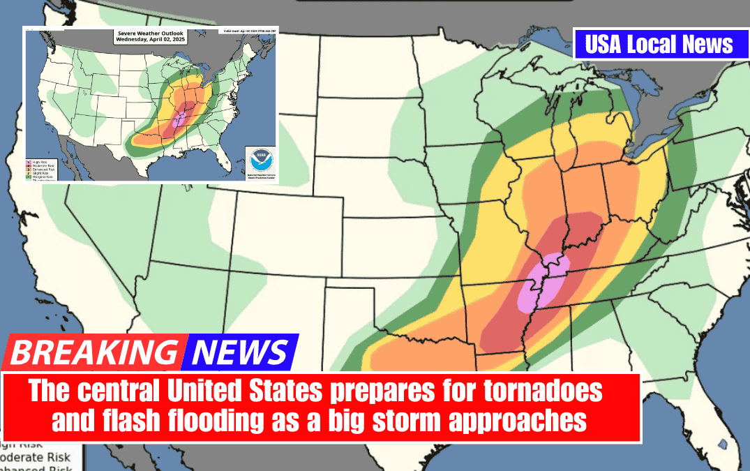 The central United States prepares for tornadoes and flash flooding as a big storm approaches